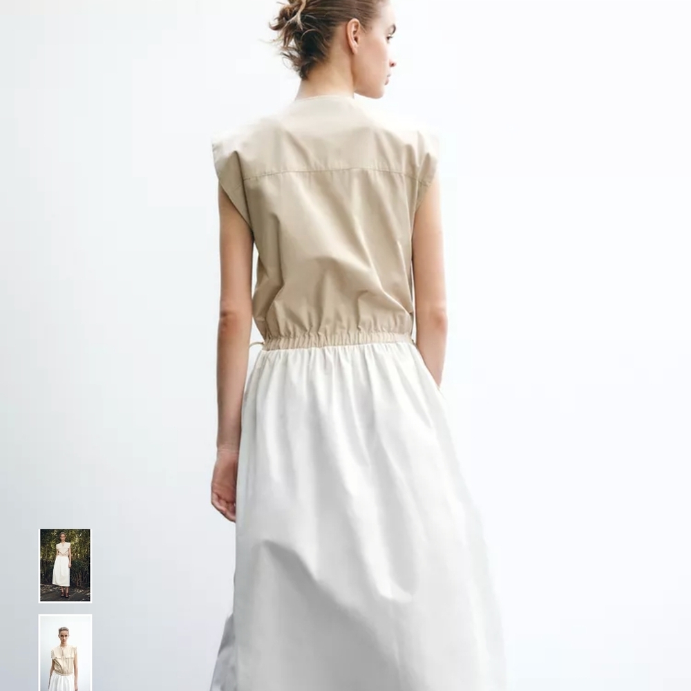 Zara Two-Tone Beige and White Midi Dress - Picture 3 of 8